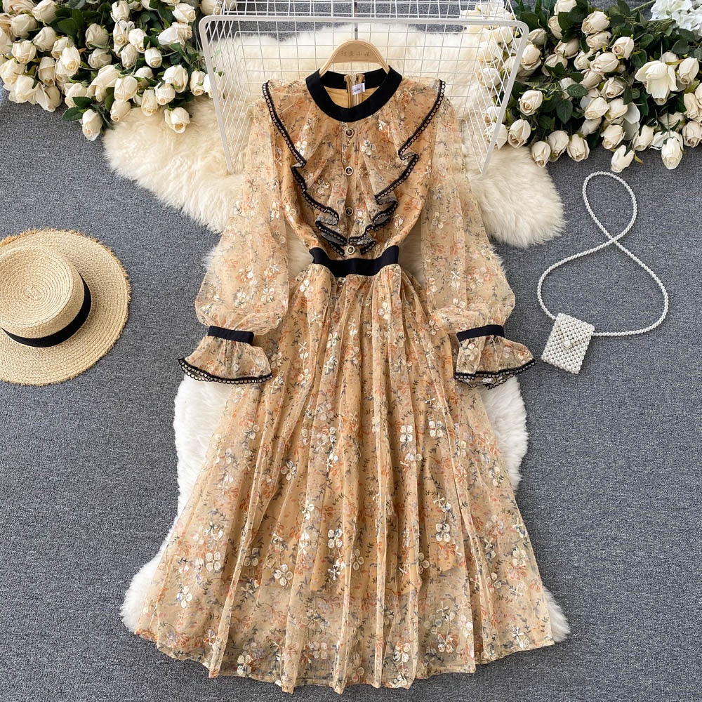 [READY] LD 92 Vienna Khaki Brukat Lace Dress Kondangan Gaun Pesta Wanita Korean Style Premium Fairlady_id