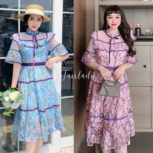 [READY] LD 90-92 Doree Blue/Pink-Purple Brukat Lace Dress Pesta Wanita Korean Style Premium Fairlady_id