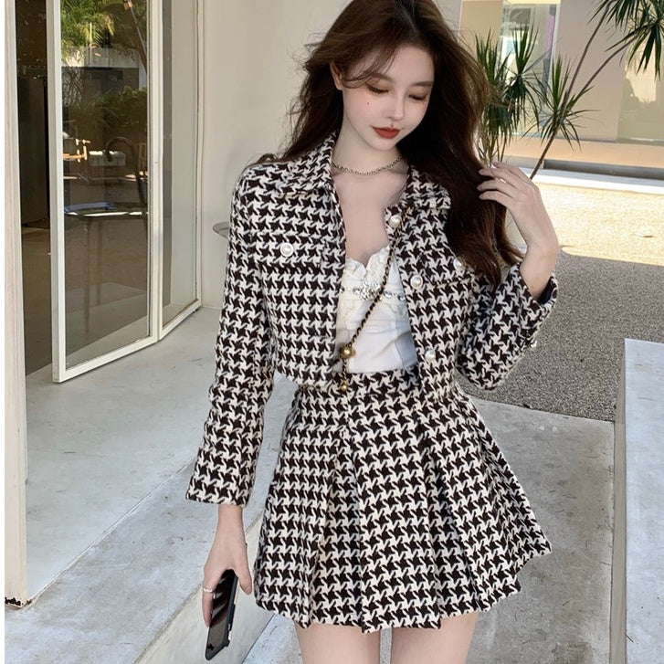 LD 98/80 Winniee Tweed Wool Set Crop Blazer+Skort Tweed Korea Fairlady