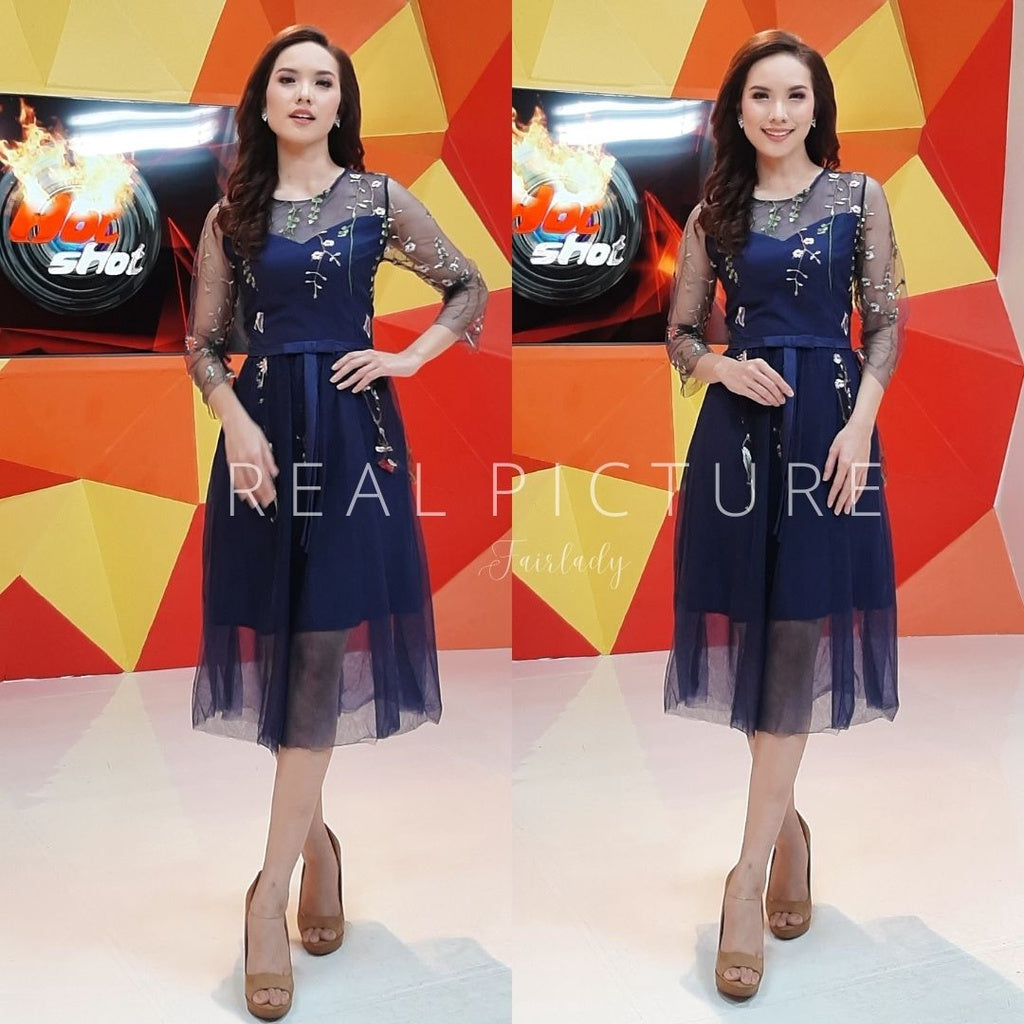 [READY] LD 84/88 Emery Navy Brukat Lace Dress