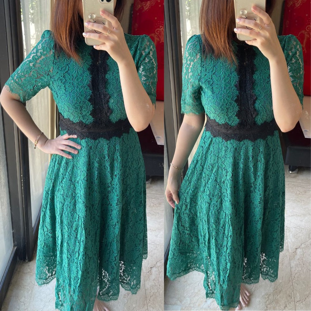 [READY] LD 88 Nova Khaki Brukat Lace Dress Wanita Korean Style Fairlady_id