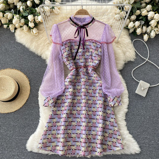 [READY] LD 98 Avani Purple Tweed Lace Dress