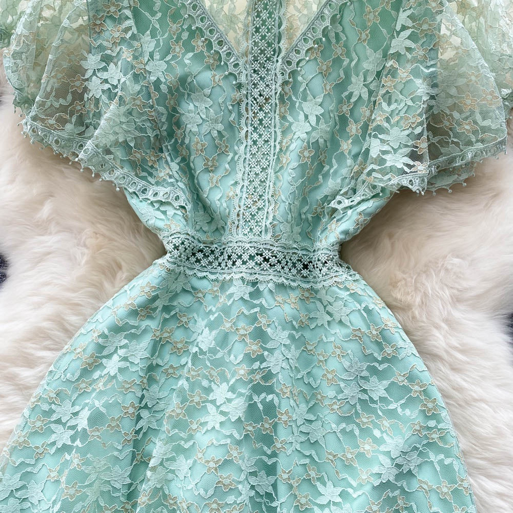 [READY] BIG LD 92-102 Minthy Brukat Lace Mint Green Dress Korean Style Premium Fairlady_id