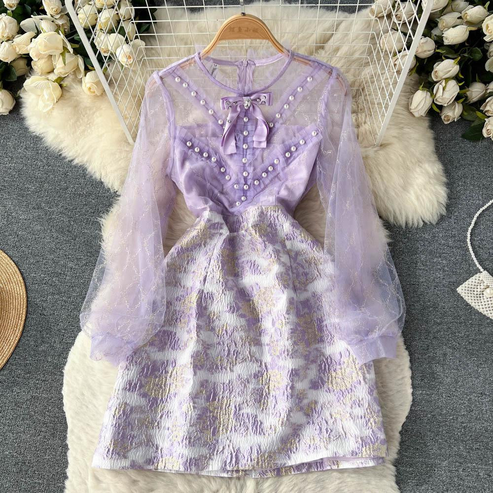 [READY] LD 92-100 Sheva Jacquard Pearl Lace Dress