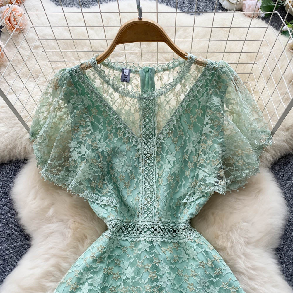 [READY] BIG LD 92-102 Minthy Brukat Lace Mint Green Dress Korean Style Premium Fairlady_id