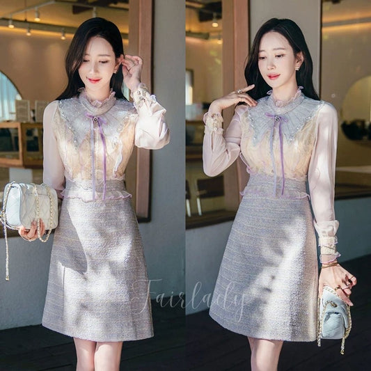 [READY] LD 96-100 Katarina Tweed Brukat Lace Dress