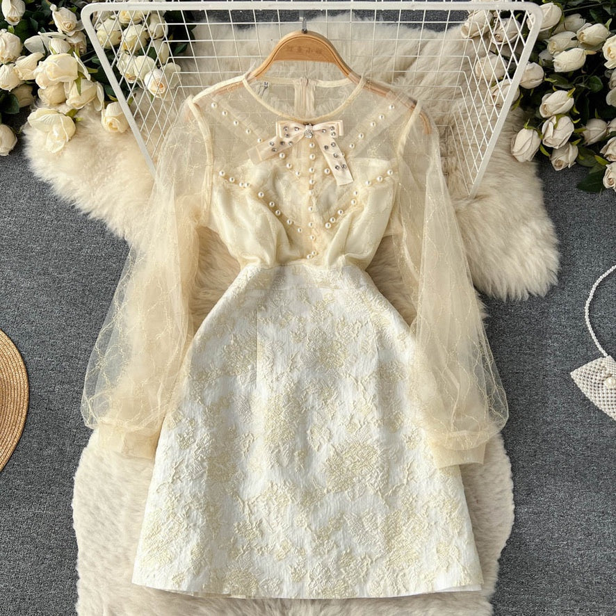 [READY] LD 92-100 Sheva Jacquard Pearl Lace Dress