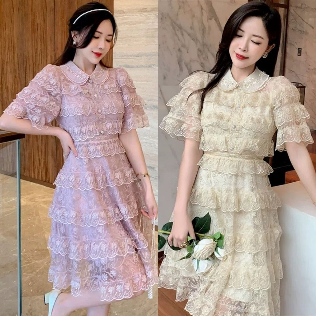 [READY] LD 84-98 Yolanda Brukat Lace Layered Dress Wanita Korean Style Premium Fairlady_id