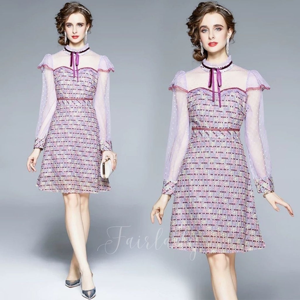 [READY] LD 98 Avani Purple Tweed Lace Dress