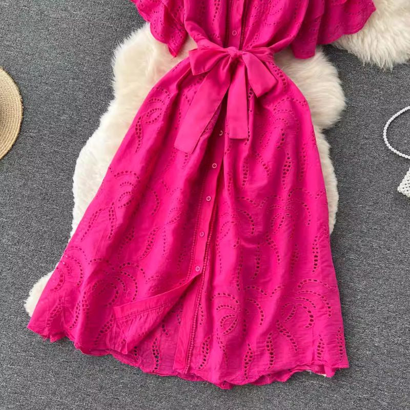 [READY] LD 94-96 Noa Pink Fuchsia Brukat Katun Bordir Katbol Dress