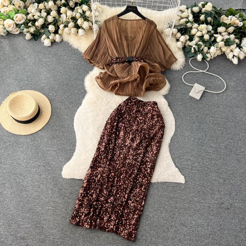 [READY] Carin Sequin Party Top+Skirt Korea Set Pesta