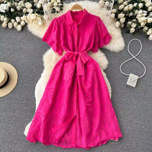 [READY] LD 94-96 Noa Pink Fuchsia Brukat Katun Bordir Katbol Dress