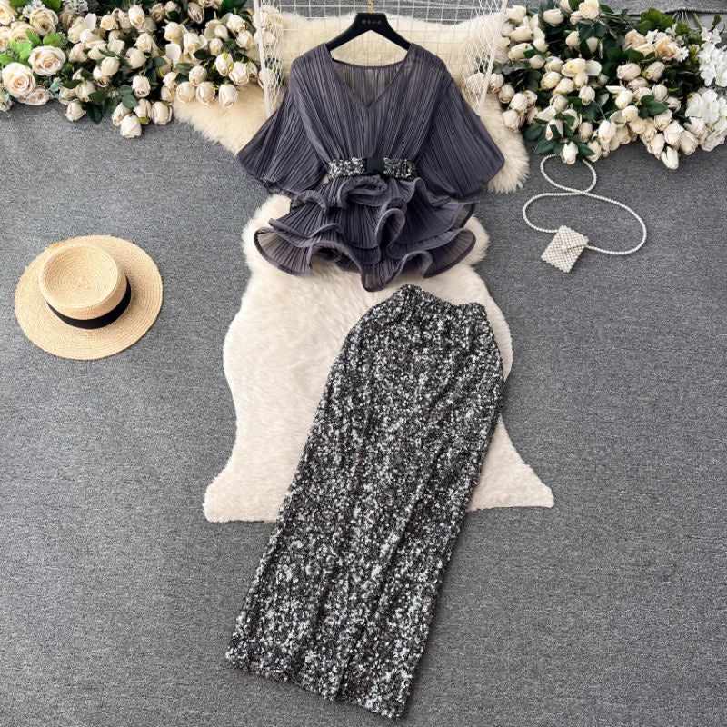 [READY] Carin Sequin Party Top+Skirt Korea Set Pesta