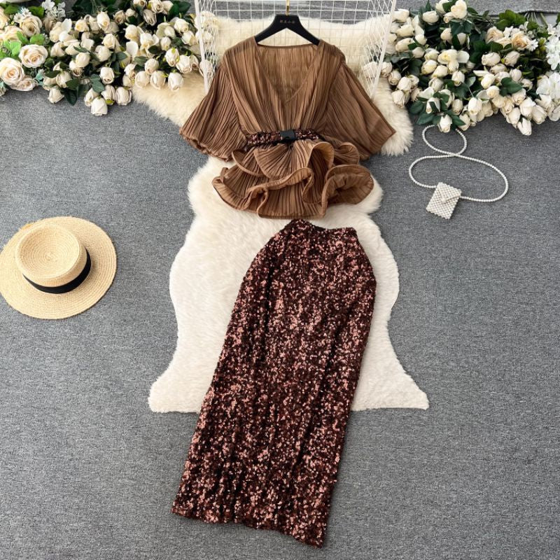 [READY] Carin Sequin Party Top+Skirt Korea Set Pesta