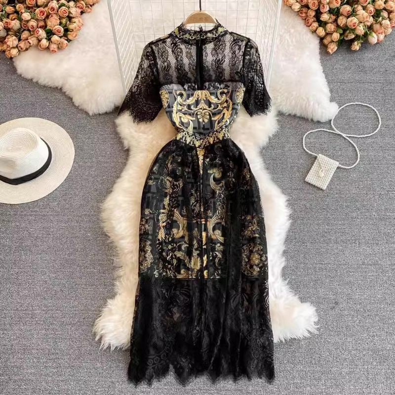 [READY] LD 96 Amel Black Lace Soft Brukat Dress