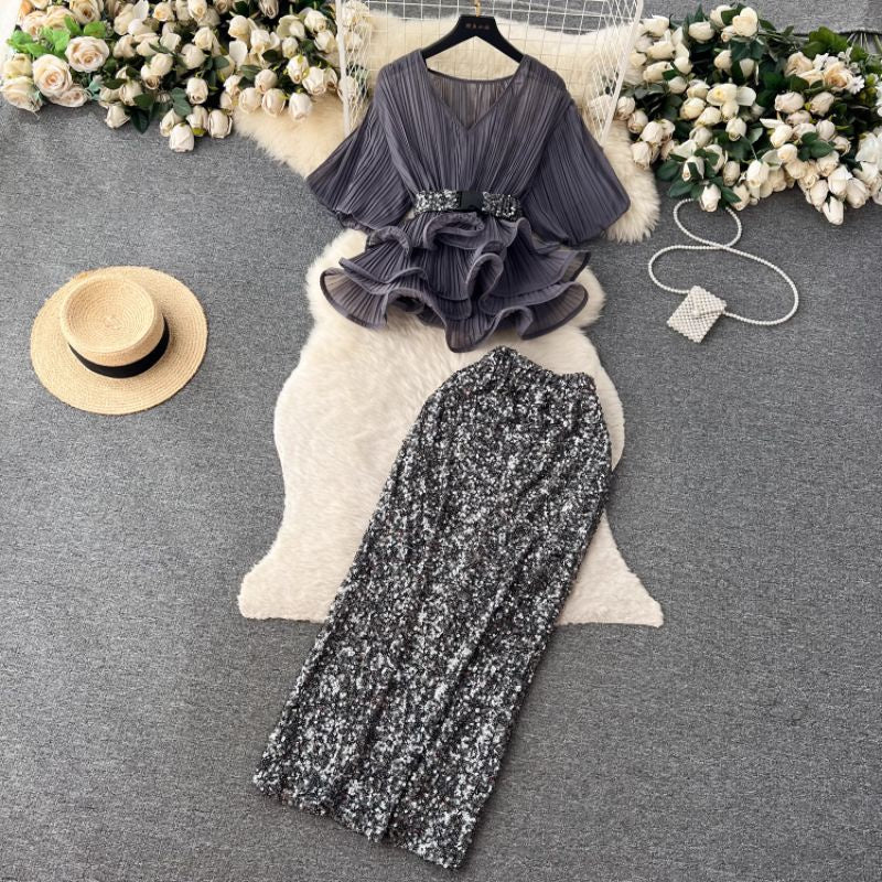 [READY] Carin Sequin Party Top+Skirt Korea Set Pesta