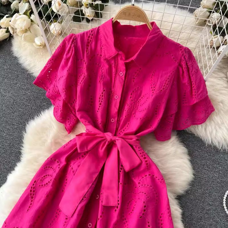 [READY] LD 94-96 Noa Pink Fuchsia Brukat Katun Bordir Katbol Dress