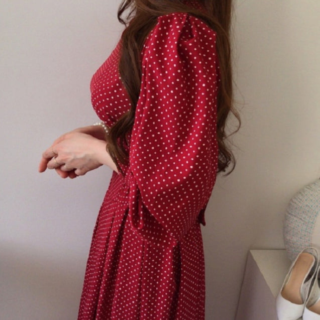 [READY STOCK] LD 90 Merne (Red/Black) Dress Polka Korea Premium Fairlady_id