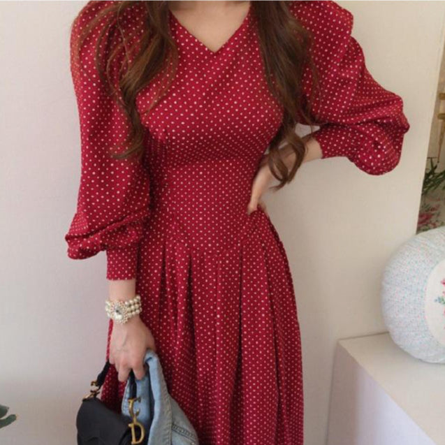 [READY STOCK] LD 90 Merne (Red/Black) Dress Polka Korea Premium Fairlady_id