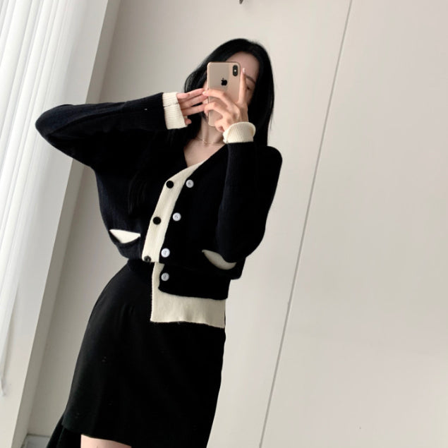 LD 102 Louella Black Knit Wool Cardigan Sweater Korea Fairlady