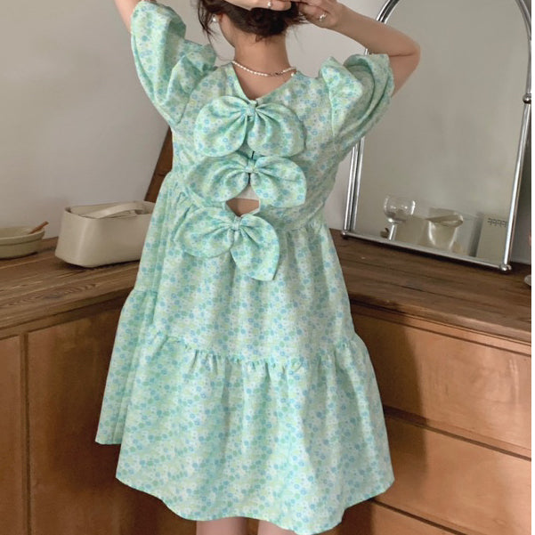 LD 86 Shari Floral Mint Ribbon Dress Korea Fairlady