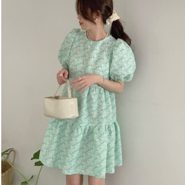 LD 86 Shari Floral Mint Ribbon Dress Korea Fairlady