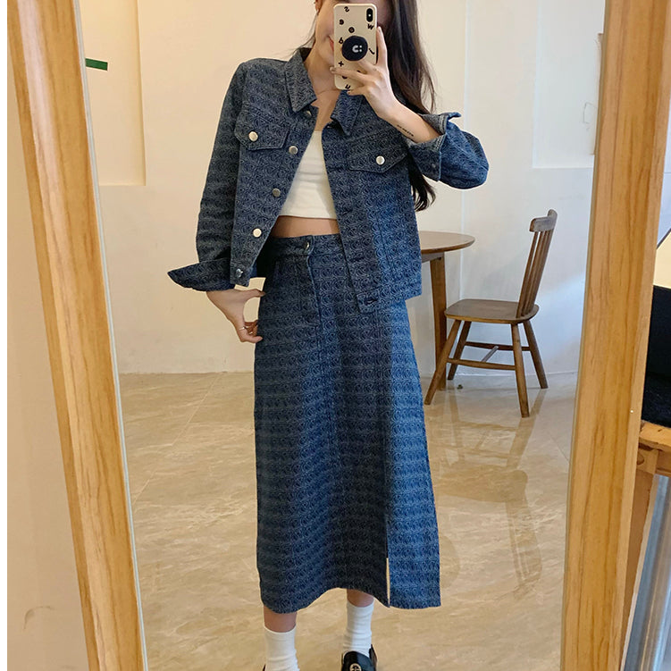 LD 116/98 BIG SIZE Hatsu Denim Set Top+Skirt Korea Fairlady