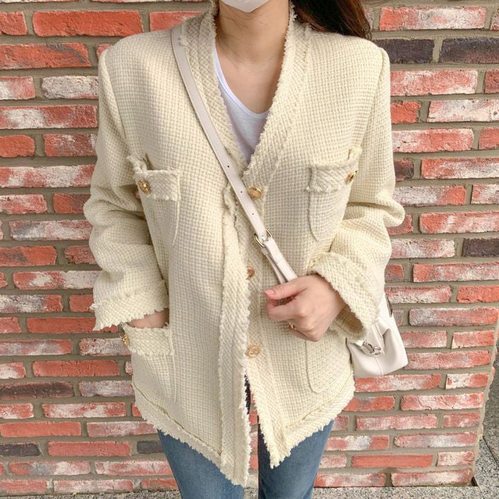 LD 100 Thera V-Neck Tweed Blazer Korea Fairlady