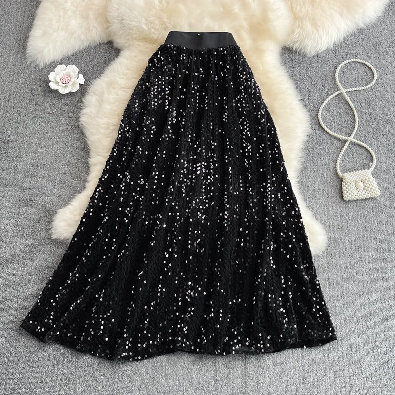 [READY STOCK] LP 64-98 Kumiko Sequin Party Flare Skirt Rok Pesta Blink Korea Premium Fairlady_id