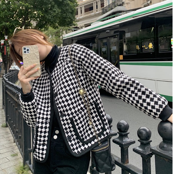 LD 112 BIG SIZE Ferra B&W Tweed Blazer Korea Fairlady