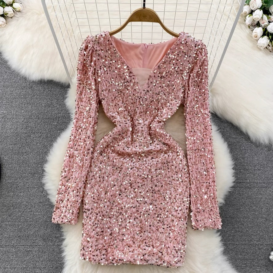 [READY STOCK] LD 84-92 Emelie Sequin Party Mini Dress Pesta Korea Wanita Korean Style Fairlady_id