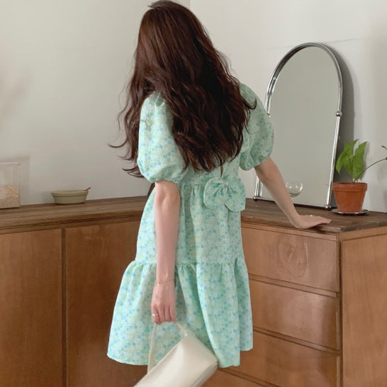 LD 86 Shari Floral Mint Ribbon Dress Korea Fairlady