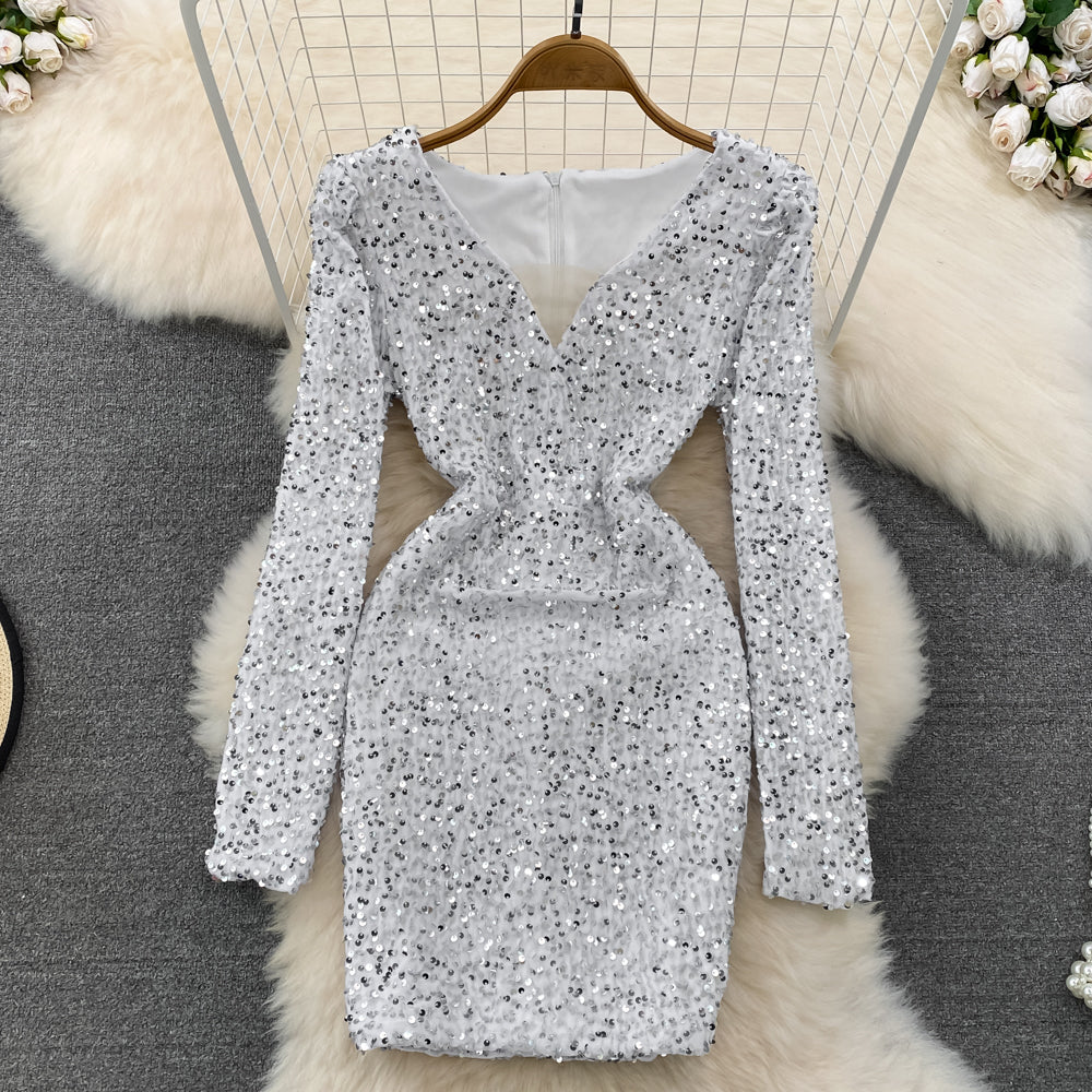 [READY STOCK] LD 84-92 Emelie Sequin Party Mini Dress Pesta Korea Wanita Korean Style Fairlady_id