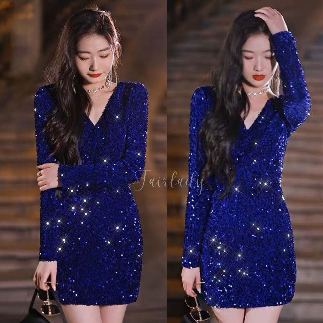 [READY STOCK] LD 84-92 Emelie Sequin Party Mini Dress Pesta Korea Wanita Korean Style Fairlady_id