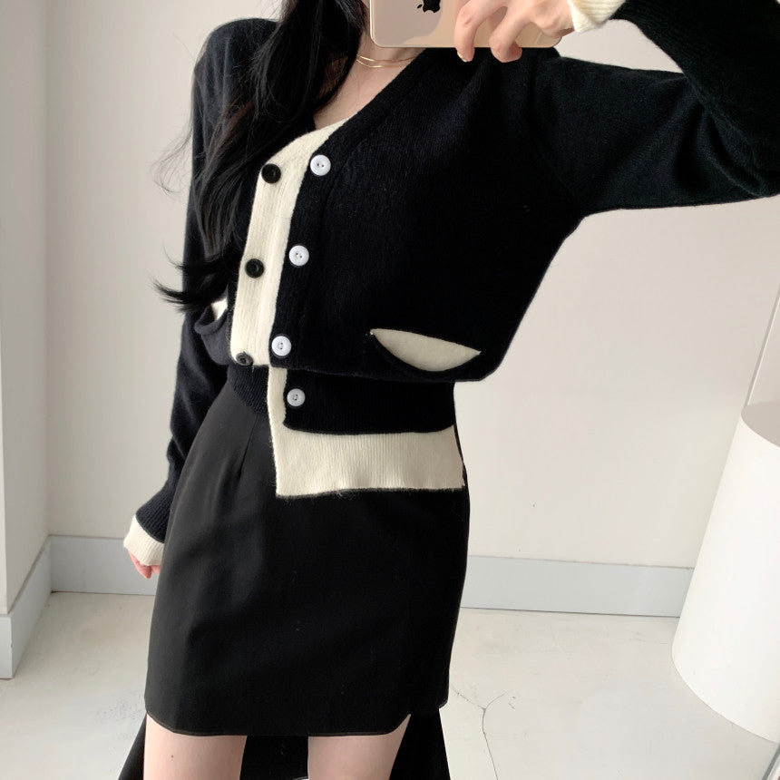 LD 102 Louella Black Knit Wool Cardigan Sweater Korea Fairlady