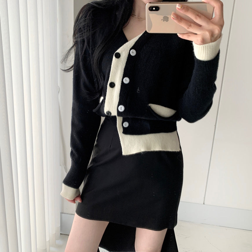 LD 102 Louella Black Knit Wool Cardigan Sweater Korea Fairlady