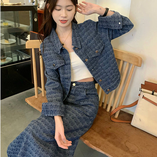 LD 116/98 BIG SIZE Hatsu Denim Set Top+Skirt Korea Fairlady