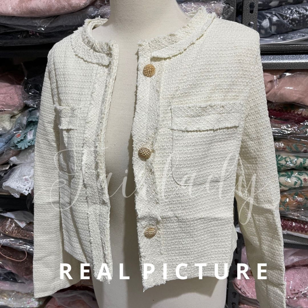 Tomomi Broken White Tweed Blazer Korea Fairlady