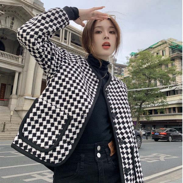 LD 112 BIG SIZE Ferra B&W Tweed Blazer Korea Fairlady