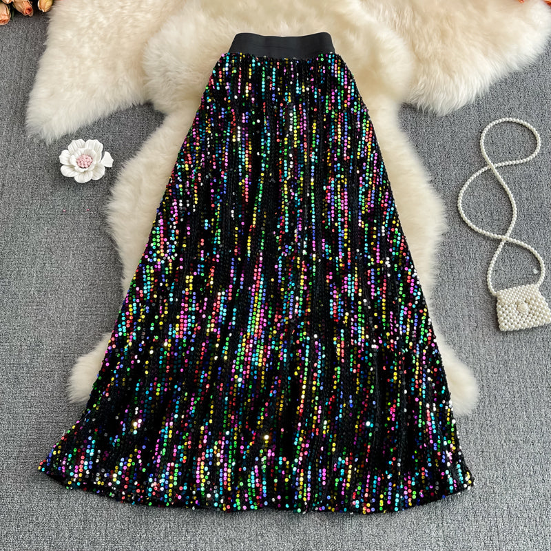 [READY STOCK] LP 64-98 Kumiko Sequin Party Flare Skirt Rok Pesta Blink Korea Premium Fairlady_id