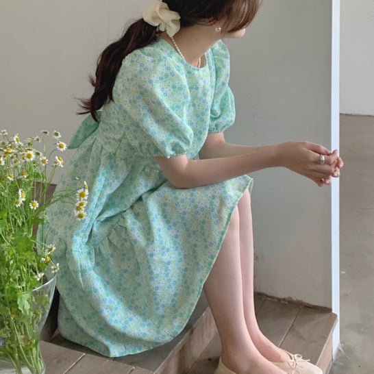 LD 86 Shari Floral Mint Ribbon Dress Korea Fairlady