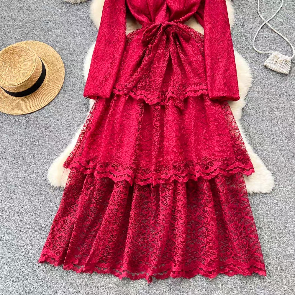 LD 94 Clau RED Brukat Layered Dress Fairlady 161