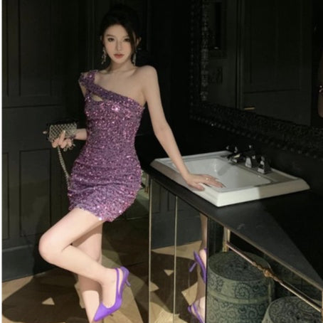 LD 76-88 Yeria Purple Sequin Dress Mini