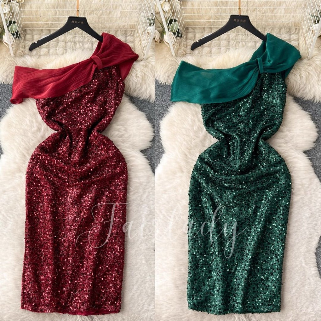 [READY]  Alice Sequin Party Sabrina Midi Dress