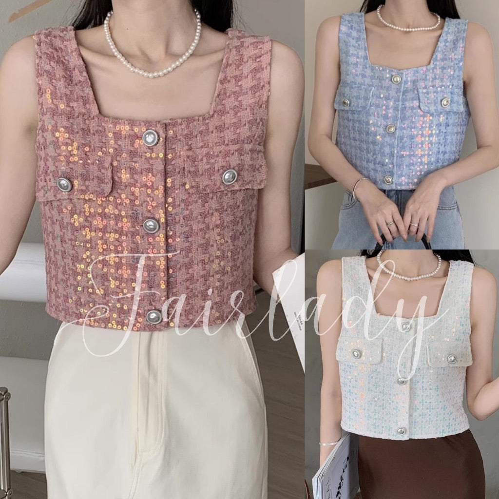 [READY STOCK] LD 94 Anella Tweed Sequin Party Top Korean Style Premium Fairlady 14/07