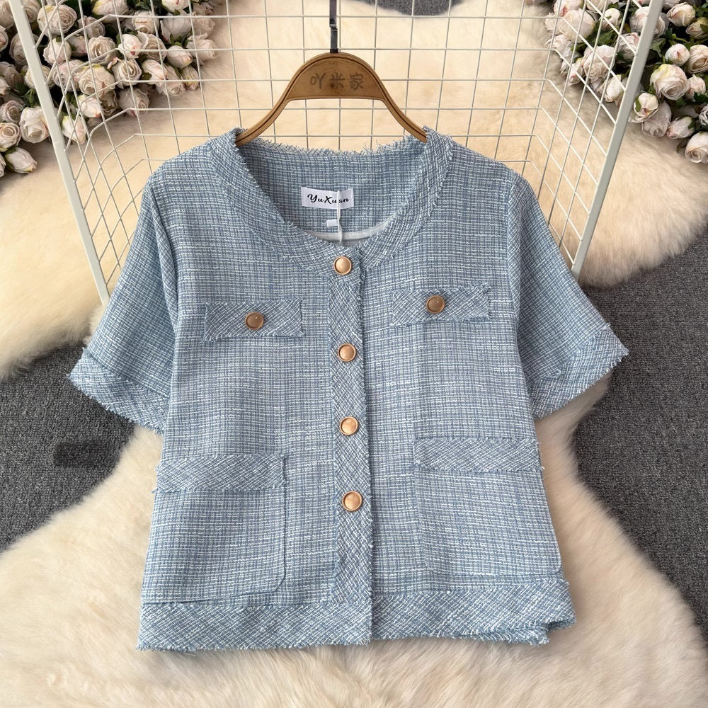 [READY STOCK] LD 96 Reina Tweed Top Pendek Korean Style Premium Fairlady 16/07