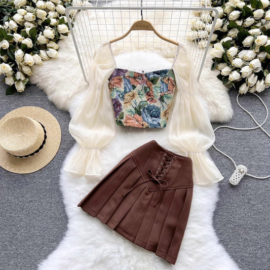 LD 90/70 Sarena Brown Floral Set Top+Skort Fairlady 158