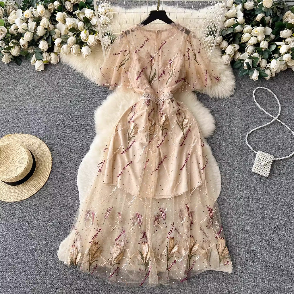 [READY] LD 90-92 Ashera Khaki Floral Brukat Lace Dress