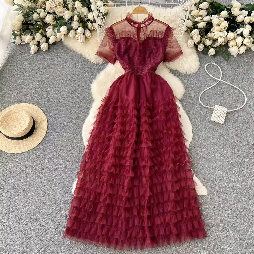 [READY] LD 88-90 Seliana Red Lace Tutu Brukat Dress Korean Style Premium Fairlady 156