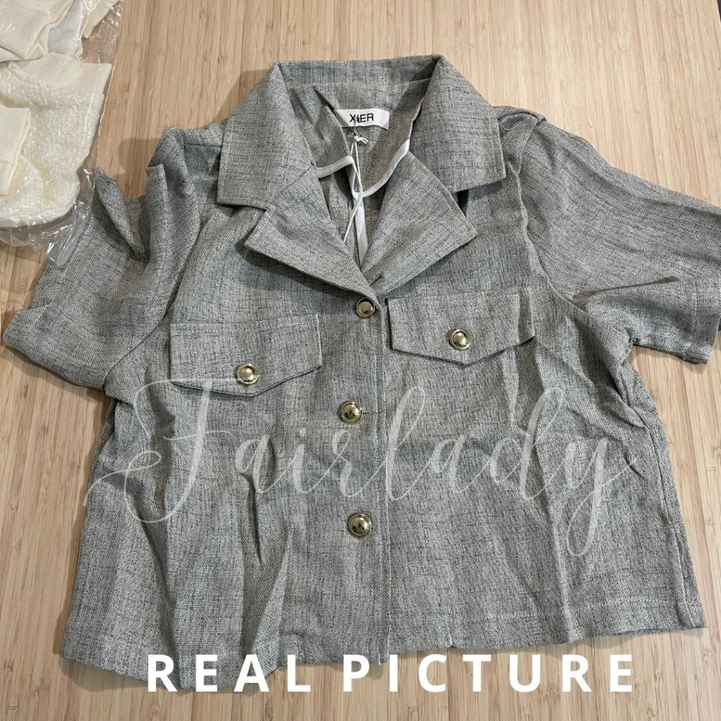 LD 96 Emile Gray Tweed Top Pendek Fairlady 163